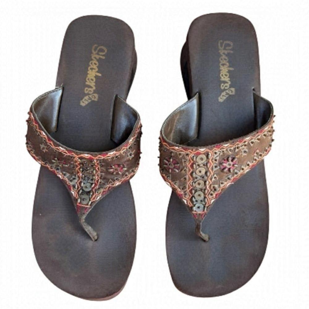 Skechers Vintage Y2K Embroidered Beaded Platform Wedge Sandals